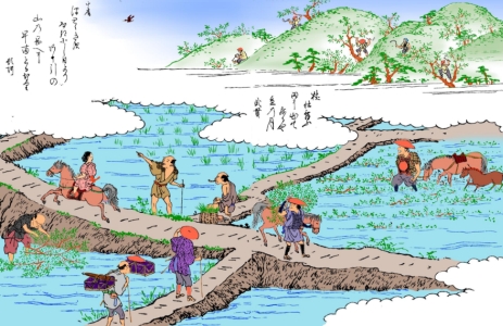善光寺道名所図会・刈敷の図(引用者彩色)